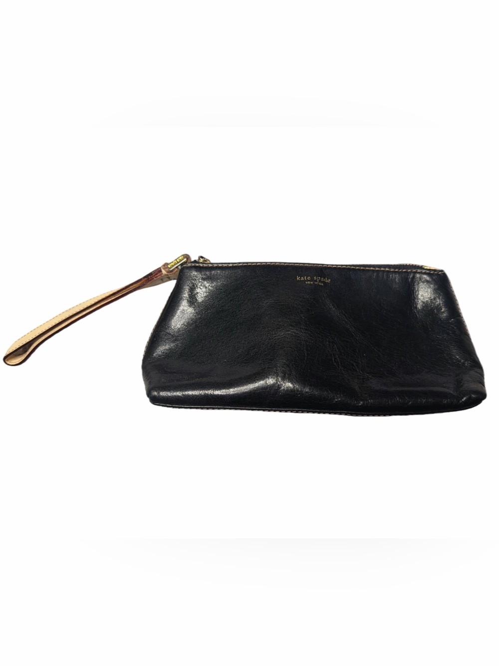 kate spade Black Leather Wristlet with Tan Strap